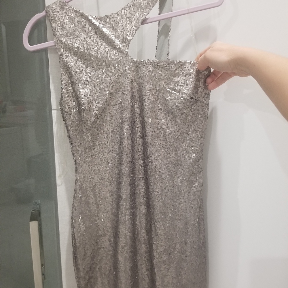 Sequins silver mini dress one shoulder